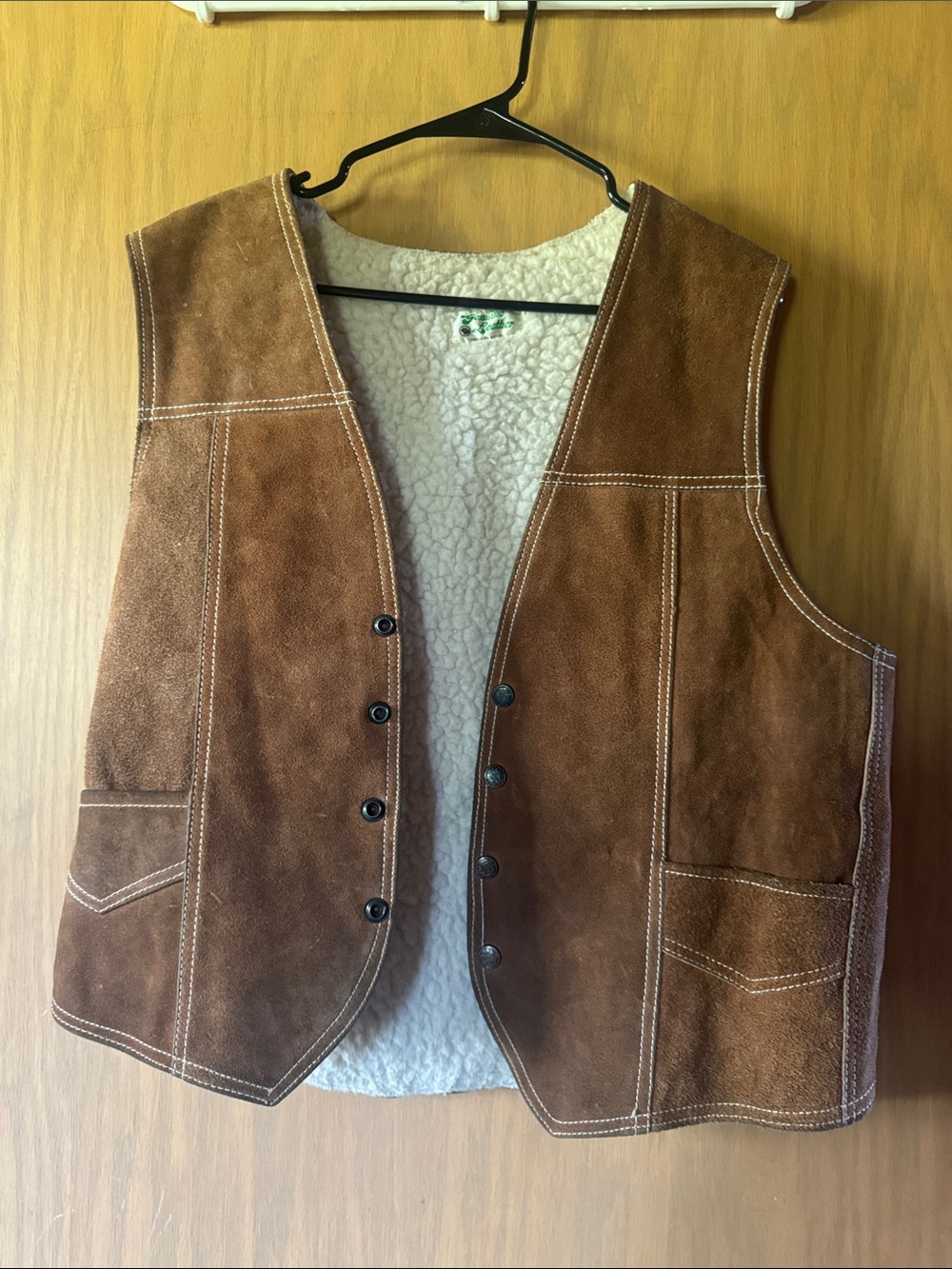 Vintage Brown Suede Sherpa-Lined Vest